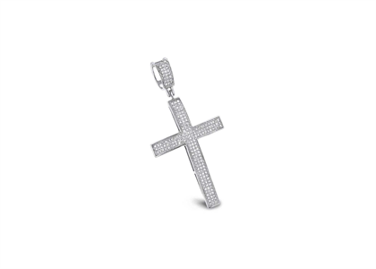 Rhodium Plated CZ Studded Long Cross Pendant